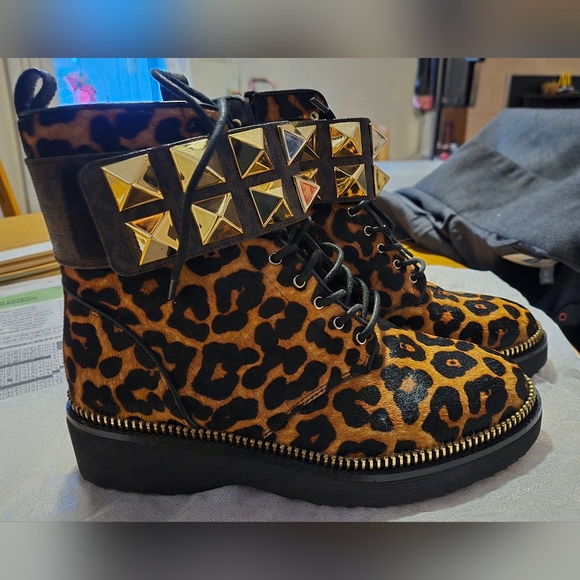 MICHAEL KORS Haskell Studded Printed Calf Hair Combat Boot - Picture 2 of 6
